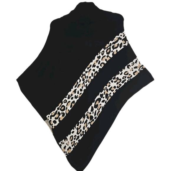 Chico's ~Woman L/XL~ Black Poncho Asymmetric Top Lagenlook Artsy Boho Turtleneck - Picture 6 of 16